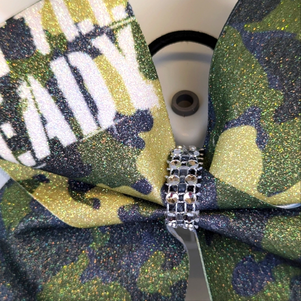 🎃 "Battle Ready" Camouflage Glittery Hair Bow Tie Handmade Army Mom - Picture 3 of 5
